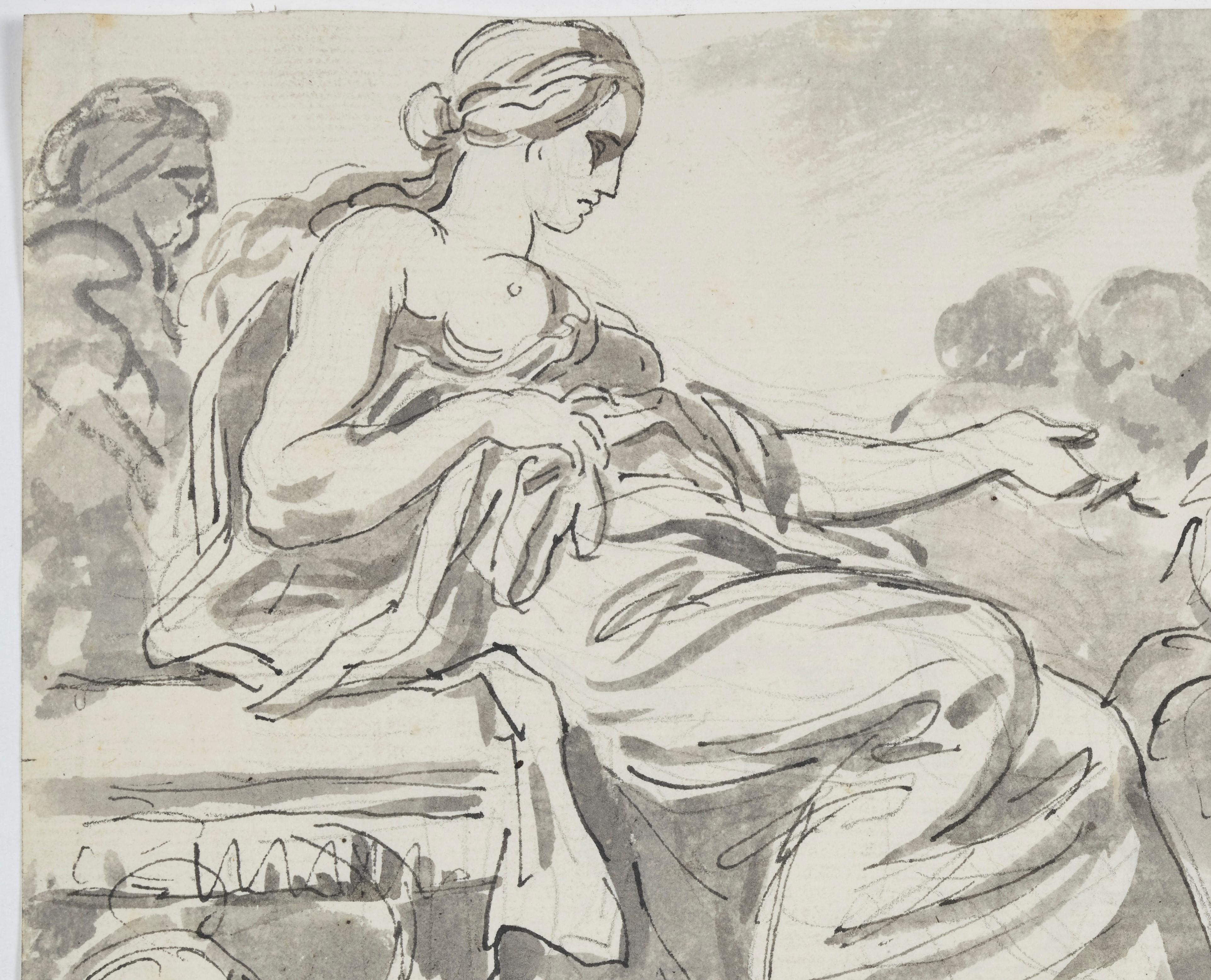 Study in the Antique Style, a neoclassical drawing by Augustin Pajou  For Sale 1