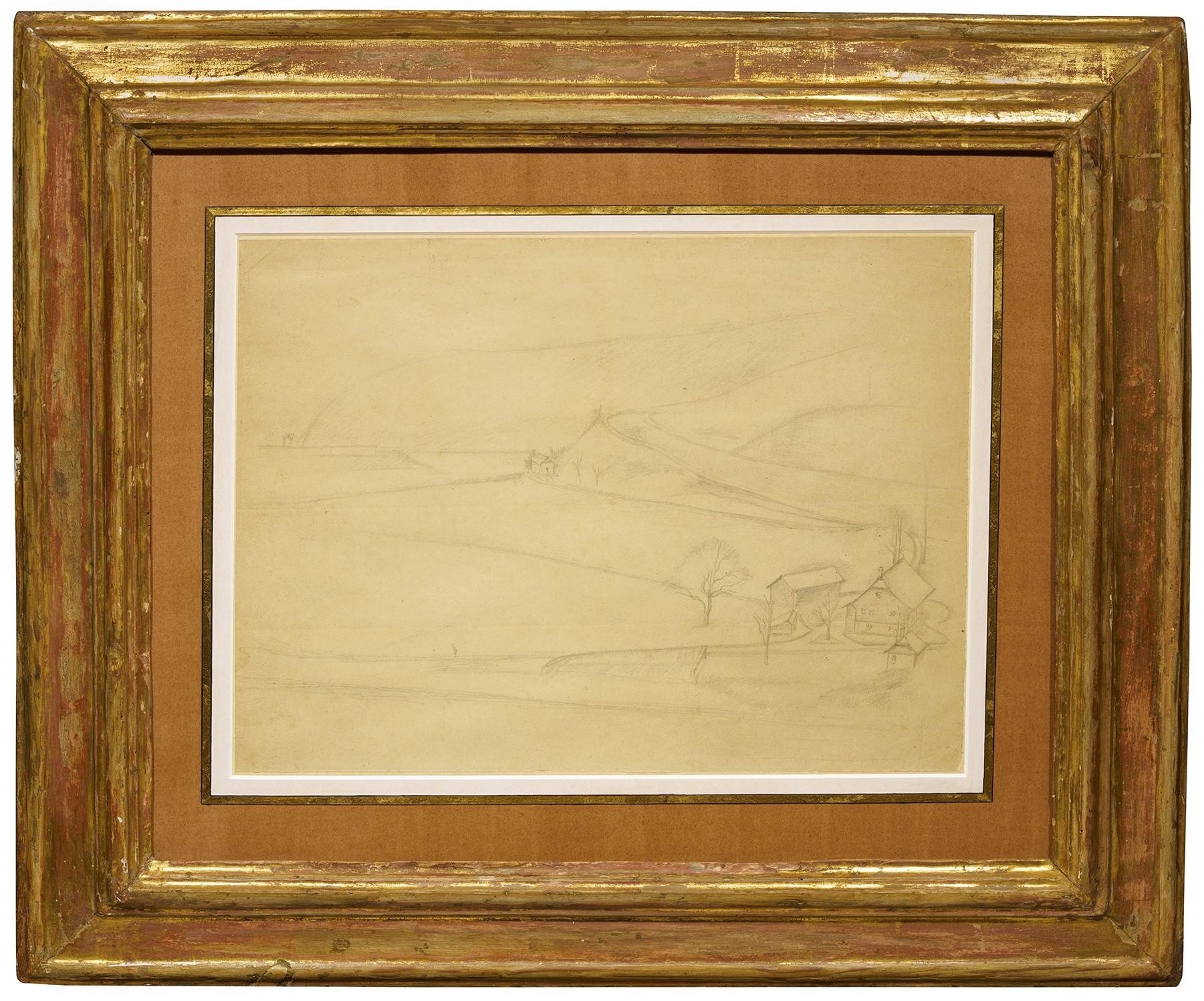Study for « Paysage de Fribourg » - 1943 a drawing by Balthus (1908 - 2001) - Painting by Balthus (Balthasar Klossowski de Rola) 