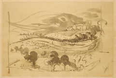 Study for "La Bergerie" - 1957-1960 - a double-sided ink wash signed by Balthus