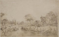 Villas on the Brenta, an ink wash on paper by Francesco Guardi, Venice 1712-1793