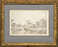 Villas on the Brenta, an ink wash on paper by Francesco Guardi, Venice 1712-1793