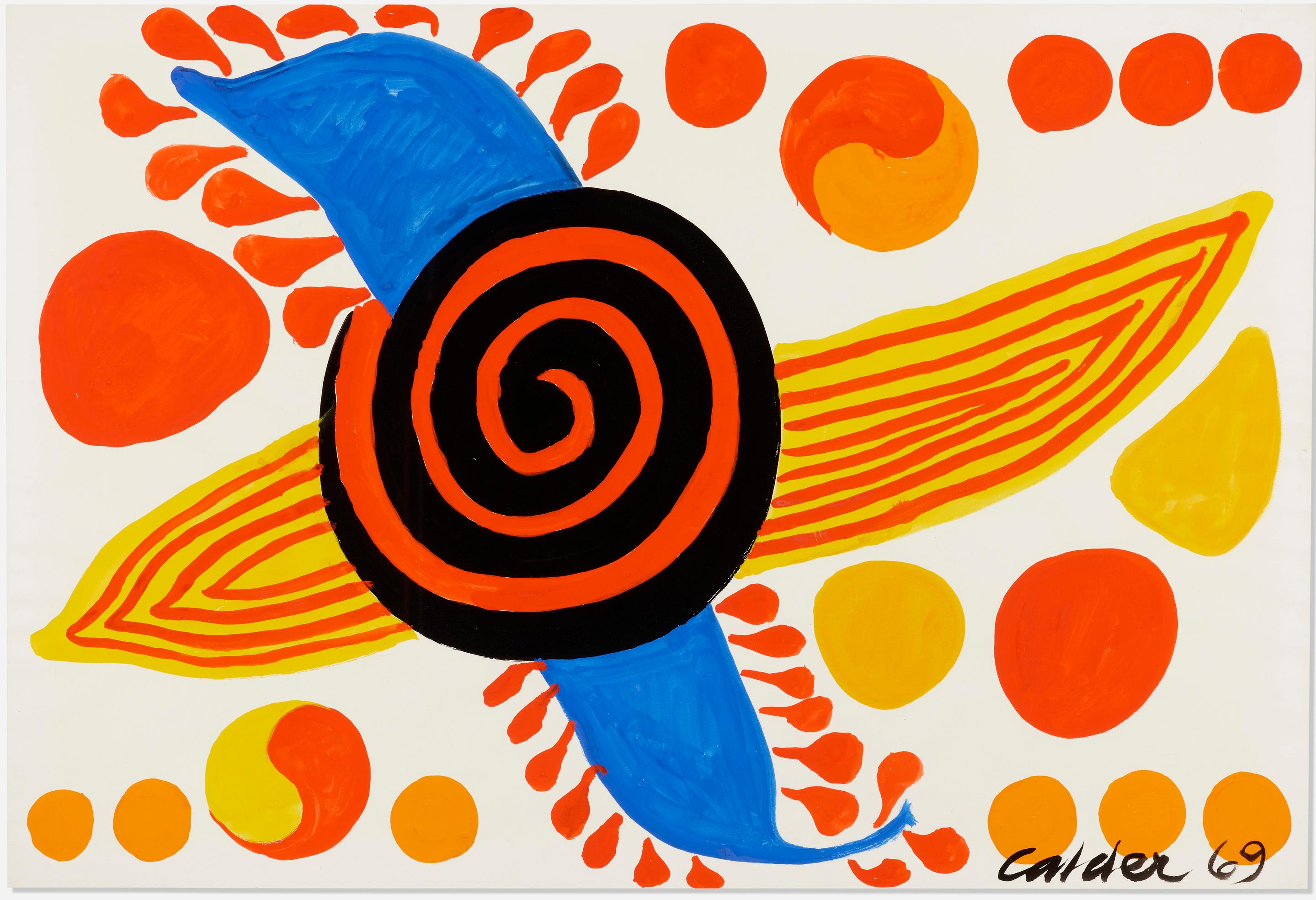 Alexander Calder Yin Yang and Pinwheel 1969 Gouache sur papier de Canson Signé en vente 2