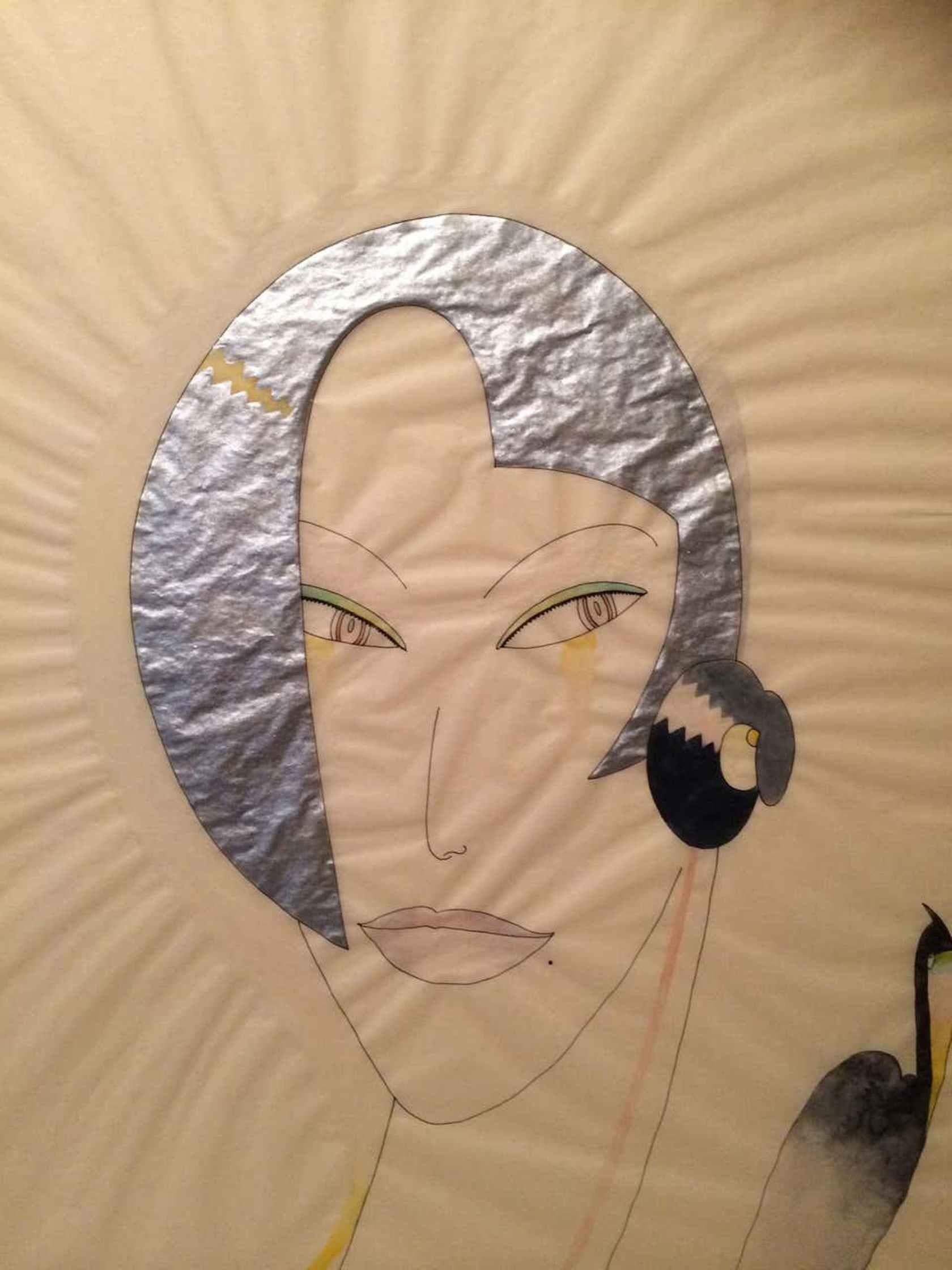 Woman and Bird - Brown Figurative Art by Burt Groedel