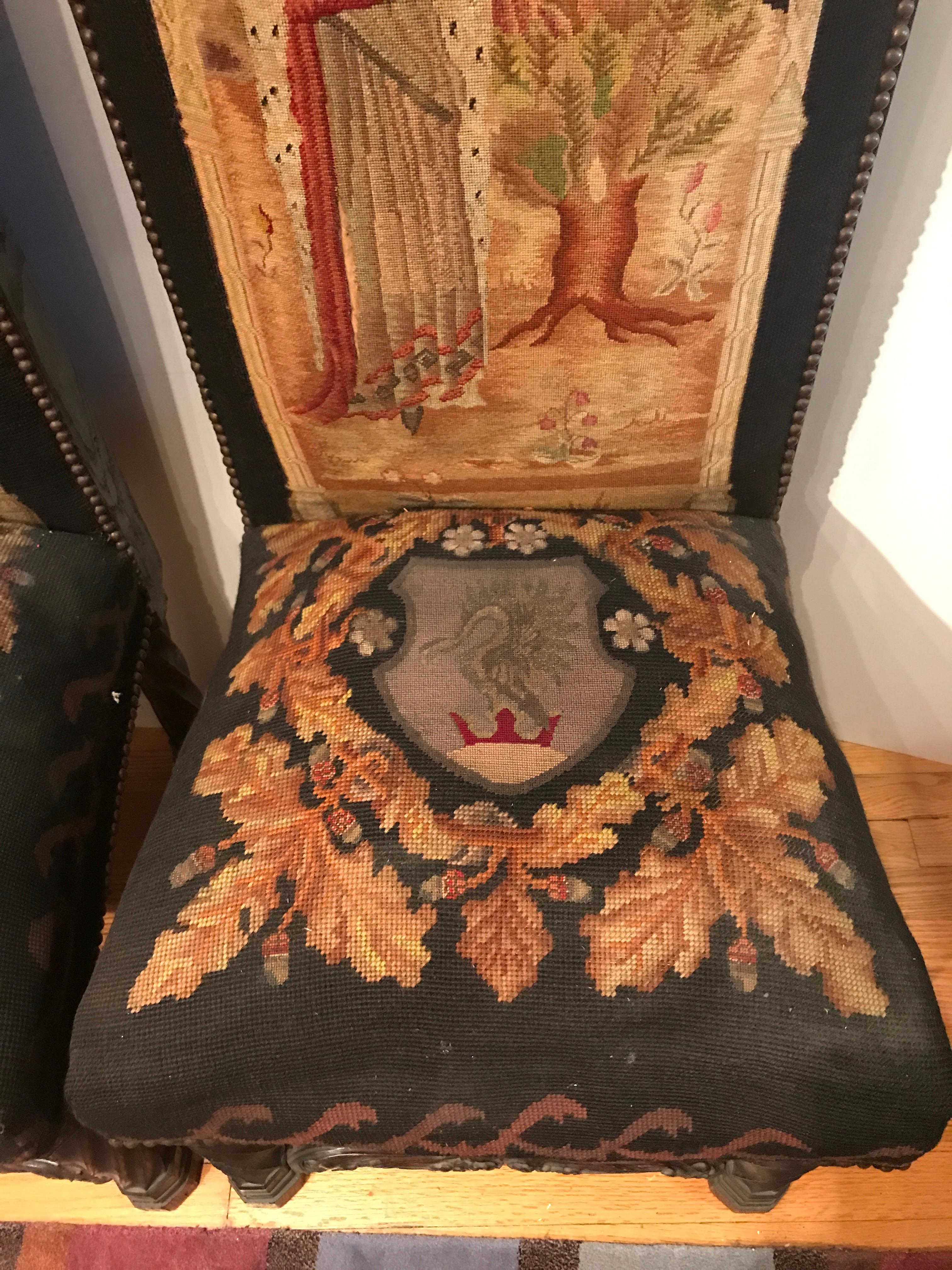 English Pre-Raphaelite Tapestry Side Chairs  For Sale 4