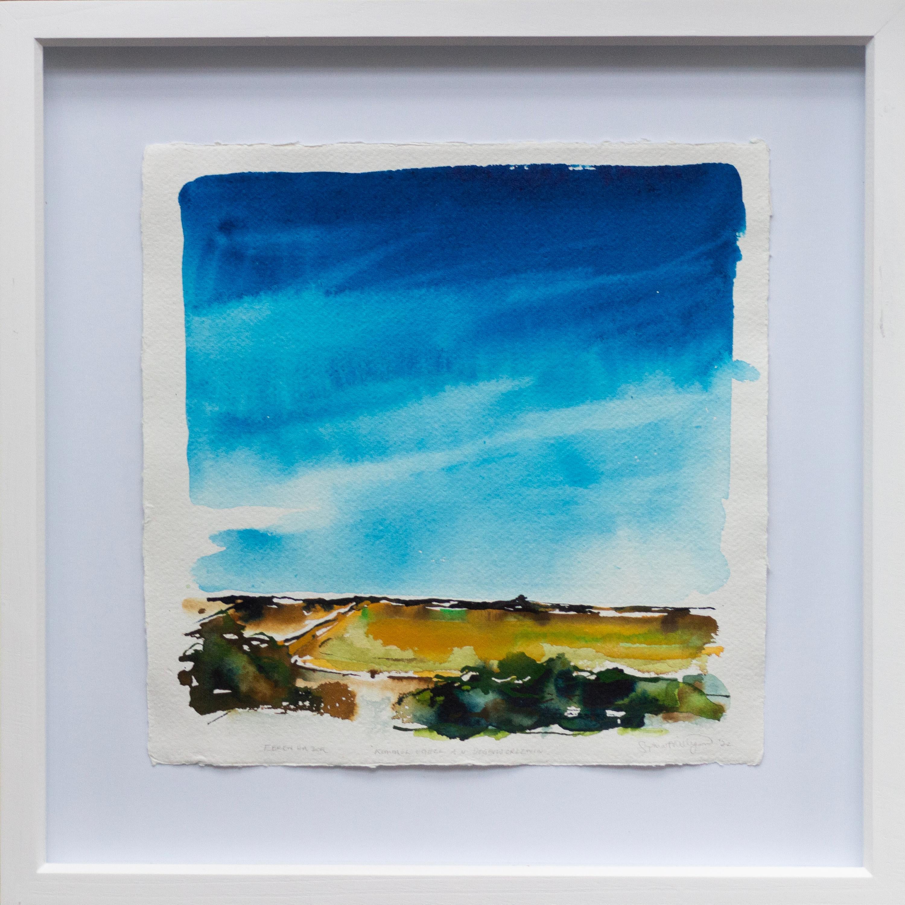 Sophia Milligan Landscape Art - 'High Cirrus from the South West'. Framed landscape clouds blue yellow nature