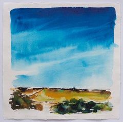 'High Cirrus from the South West'. Framed landscape clouds blue yellow nature