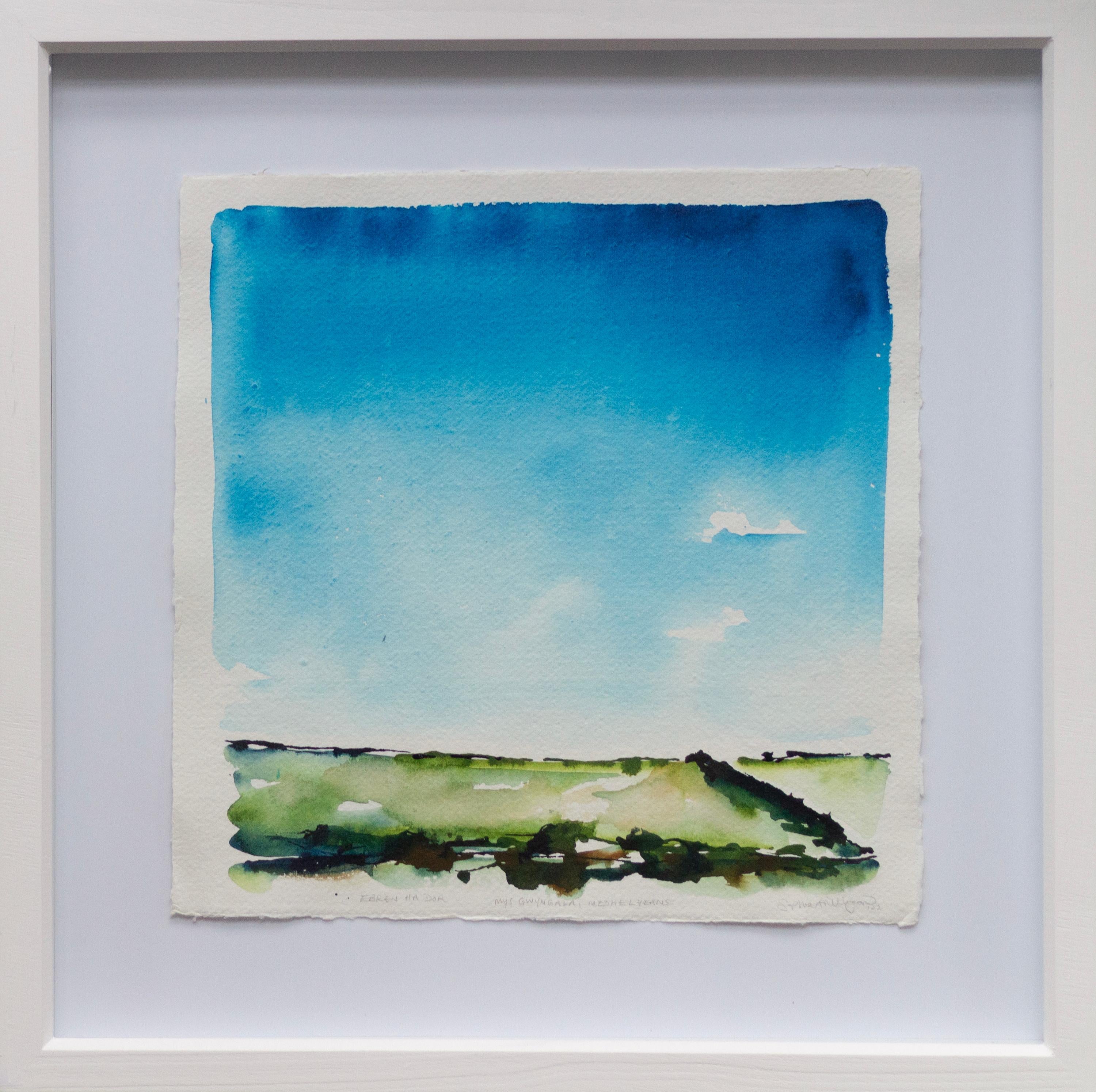 Sophia Milligan Landscape Art - 'Ebren Ha Dor, September, Softening'. Framed contemporary landscape, rural sky