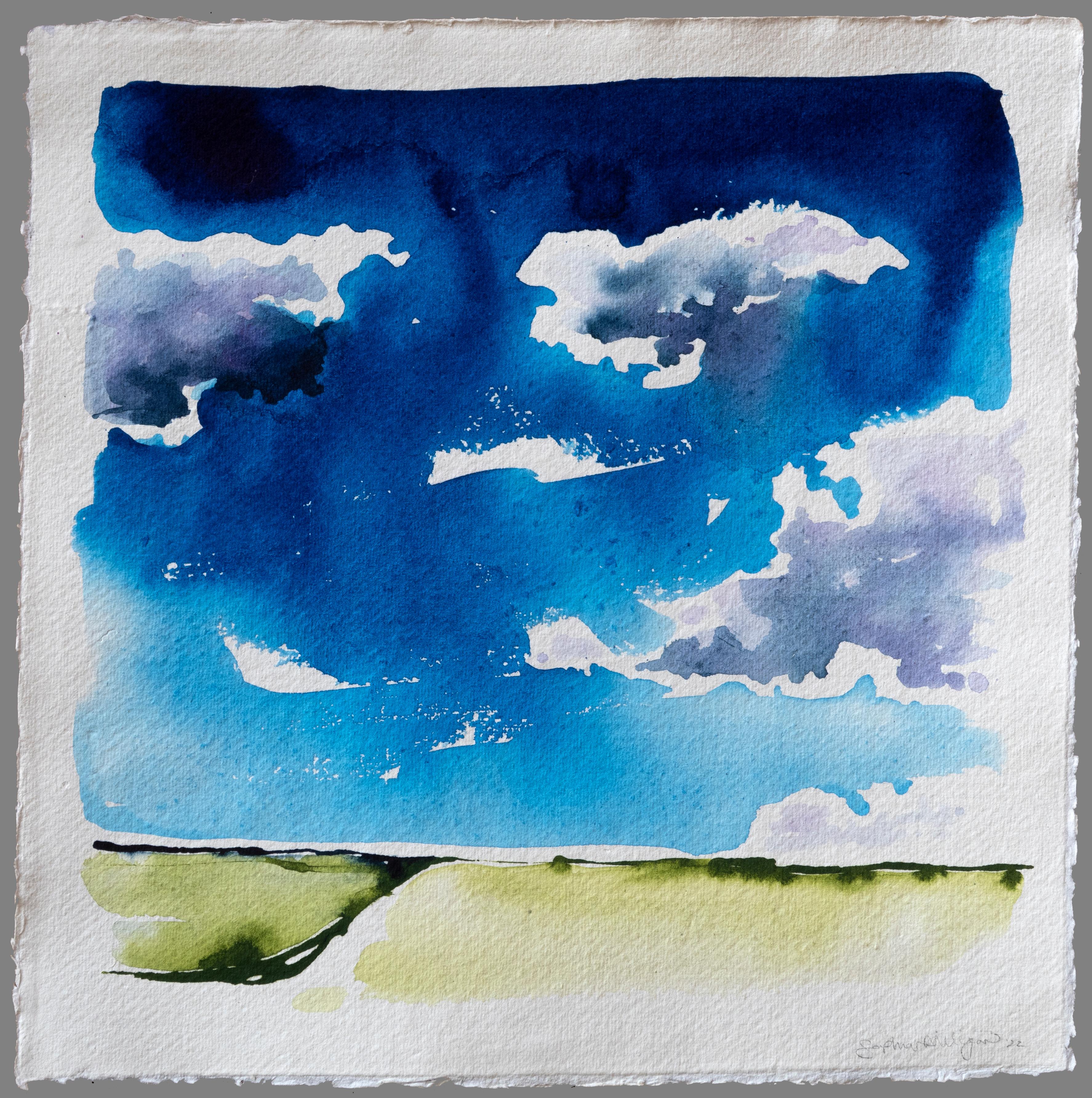 Sophia Milligan Landscape Art - 'Ebren Ha Dor, Shifting Sky'. Contemporary Landscape, Rural, Countryside, Clouds