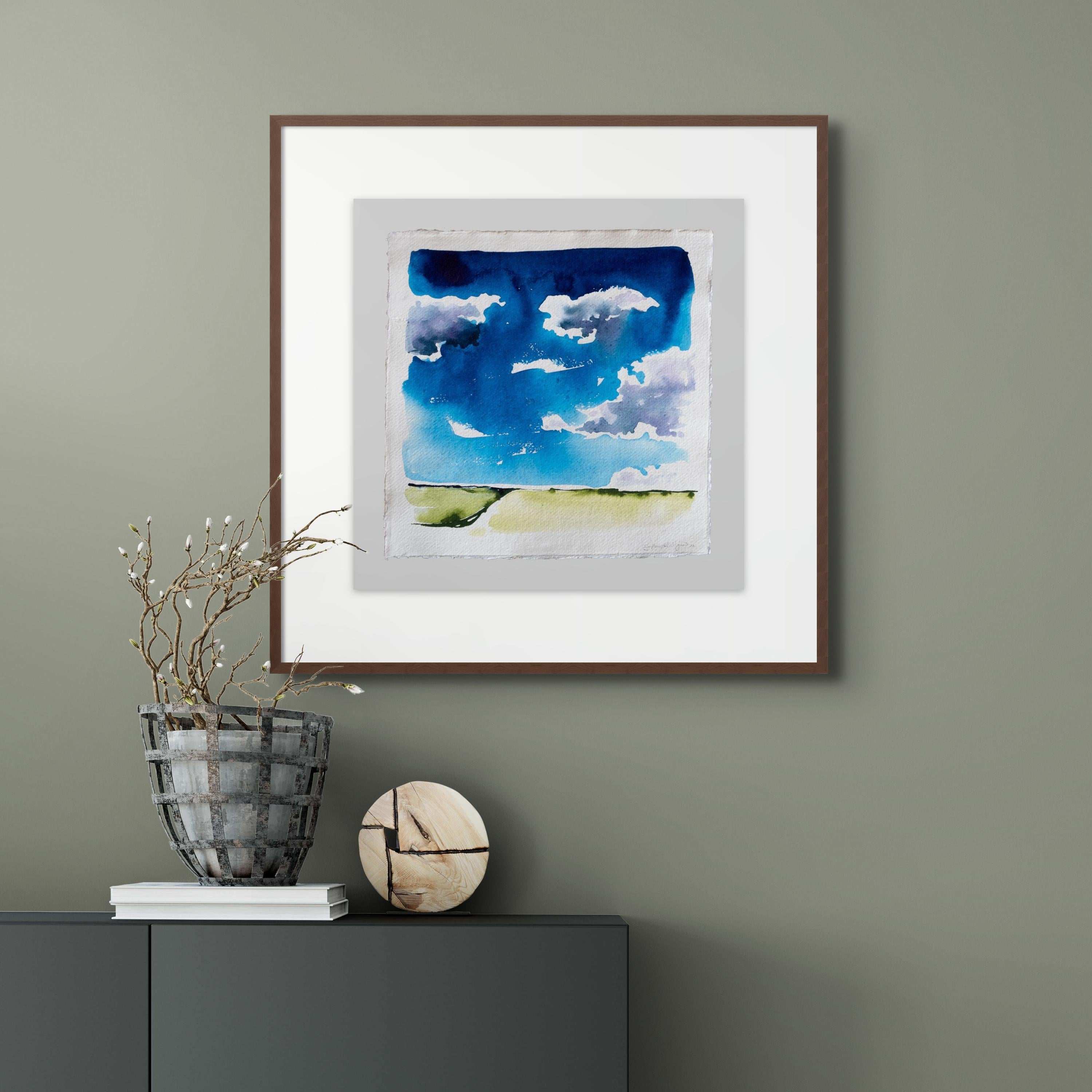 'Ebren Ha Dor, Shifting Sky'. Contemporary Landscape, Rural, Countryside, Clouds - Art by Sophia Milligan