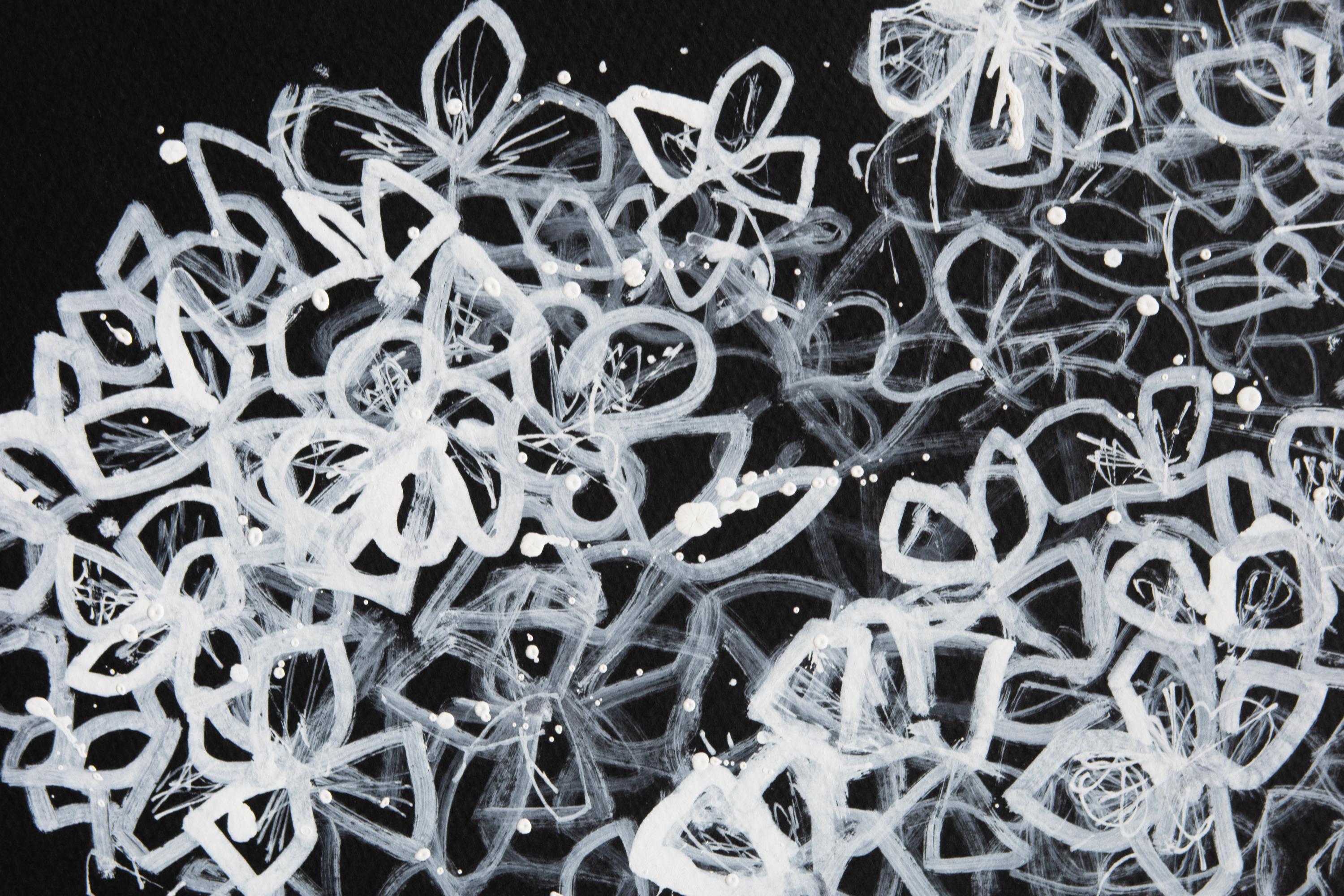'Hydrangeas in White' Contemporary monochrome black white drawing nature minimal For Sale 5