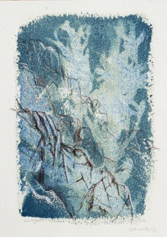 Omvetya II". Azul blanco orilla océano paisaje abstracto naturaleza dibujo