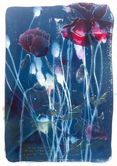 'Scarlet Dreams'. Contemporary painting poppies red white blue floral nature