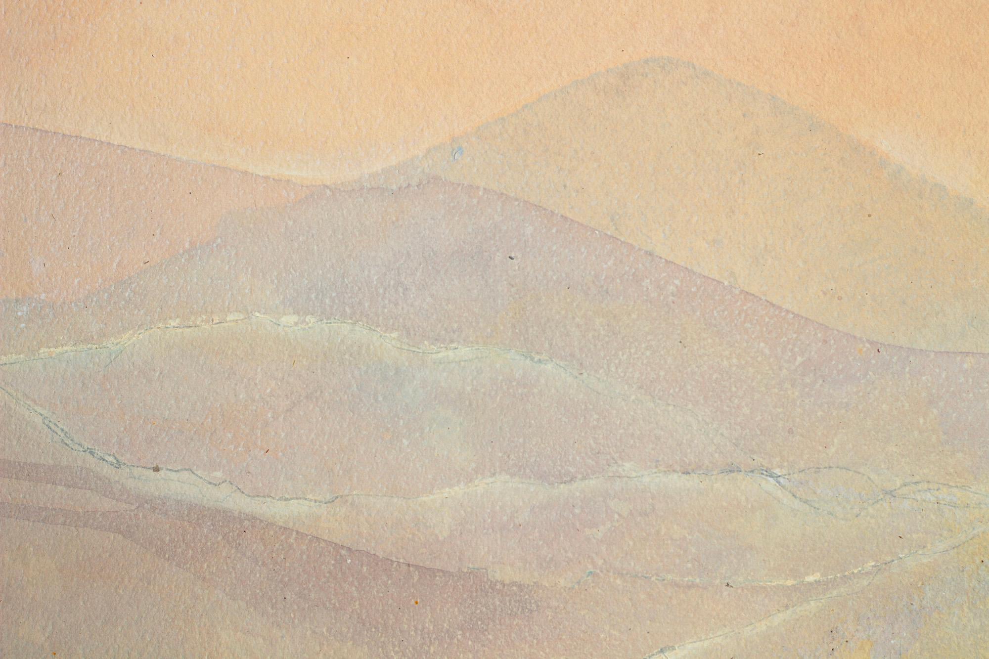 „Lugar de Encuentro“ Berge Landschaftsgemälde in neutralem Erdpastell (Naturalismus), Art, von Sophia Milligan