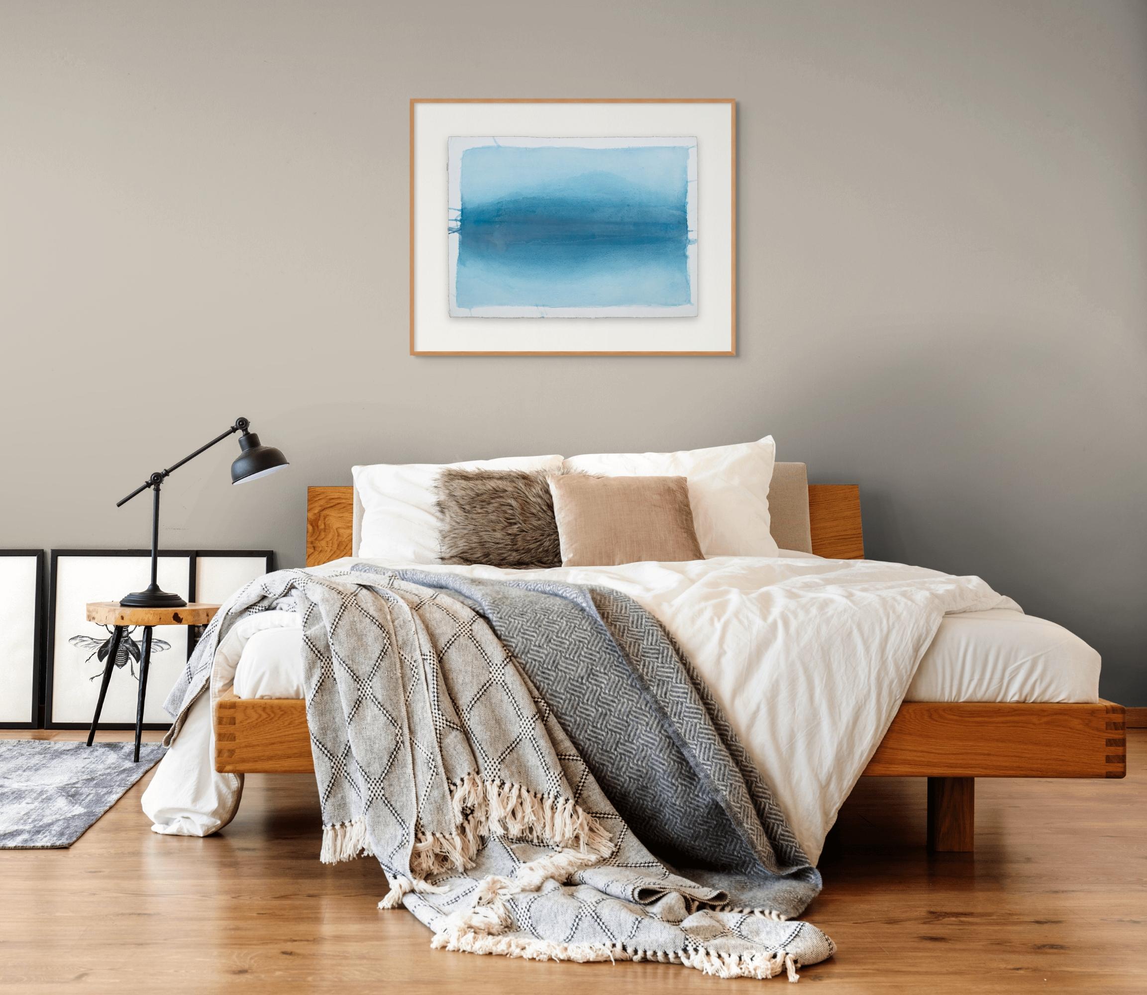 Lac Dawn (montagnes Blue Ridge)  Paysage bleu eau pastel naturel - Art de Sophia Milligan