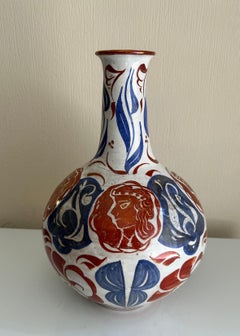 Vintage Rounded vase with tall neck & lustre figures