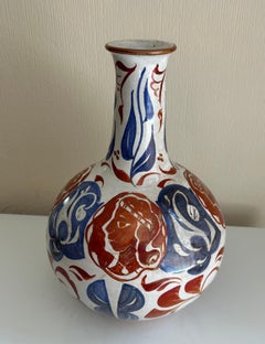 Rounded Vase with Tall Neck & Lustre Figures, Ceramic, 1960s, Unframed