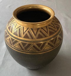 Contemporary Baluster Vase with Gilt Chevron Decoration, 1980s