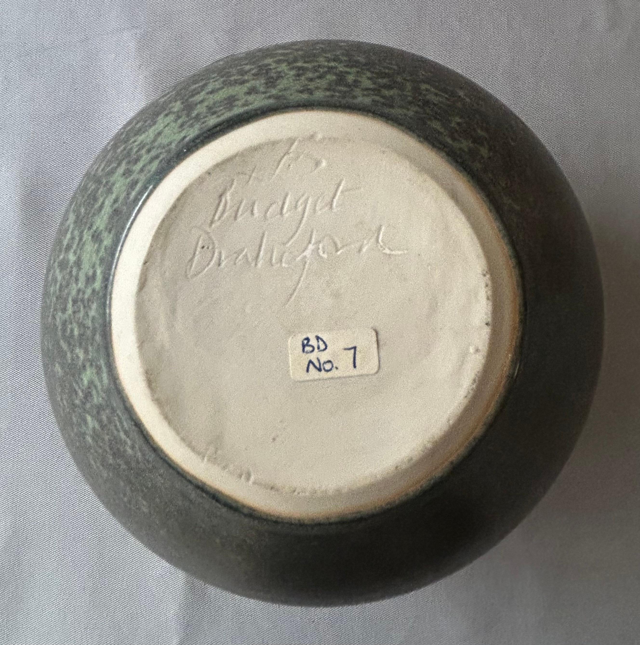 Bridget Drakeford
Bridget ha iniziato a produrre vasi a tempo pieno mentre viveva in Scozia nel 1976. All'inizio ha prodotto gres domestico, cuocendo in un forno a gas e acquisendo competenze in tutti gli aspetti della ceramica. Non avendo avuto una