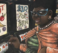 £10 Top Win, Dibujo contemporáneo al pastel al óleo, London Life, 2000-2009