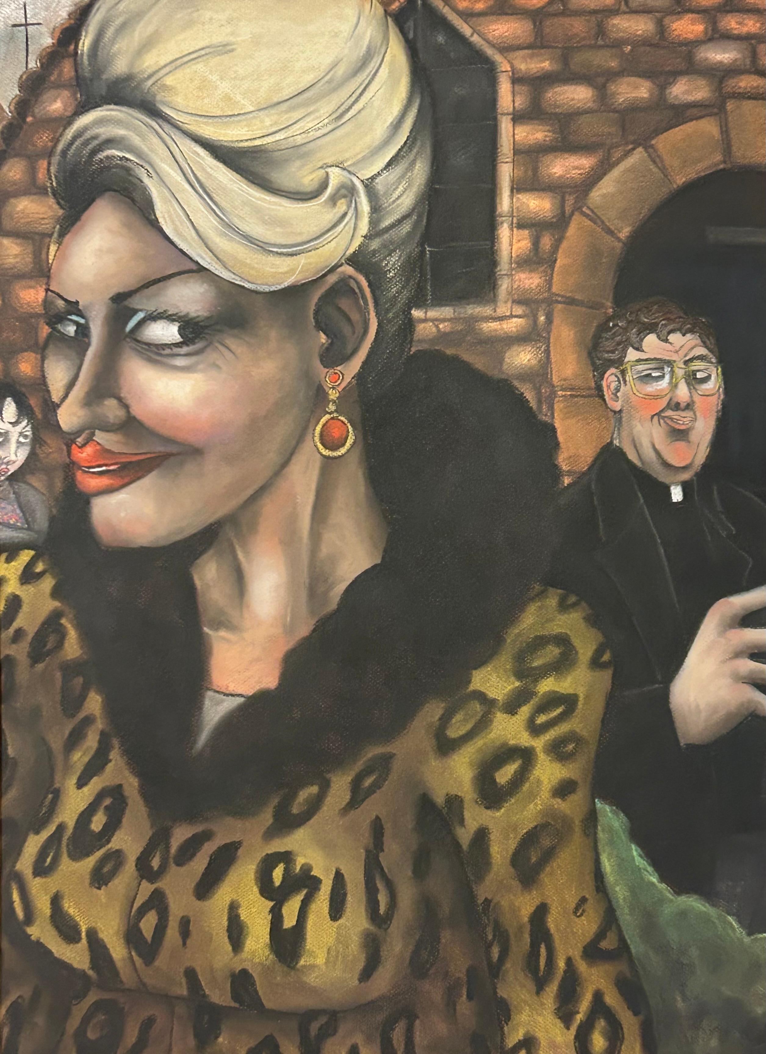 Wayne Russell Figurative Art - Vice and Virtue, Contemporary Oil Pastel Drawing, 2000-2009, Signed