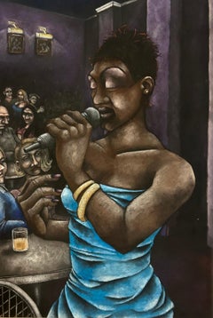 Club Singer Dibujo al óleo Pastel, Contemporáneo, Vida en Londres, 2000-2009