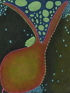 Contemporary organic drawing with green dots by Denise Sfraga - Brooding 1