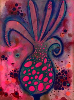 Vivid pink and magenta octopus painting / drawing by Denise Sfraga - Brooding 5