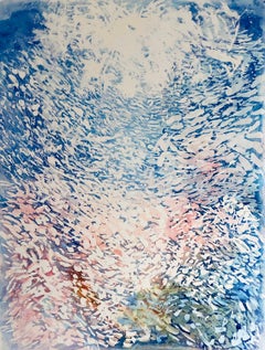 Pink and blue gestural abstract watercolor by Ellen Blum - Water 4