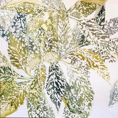 Plant Life #8 - contemporary botanical watercolor in green and yellow