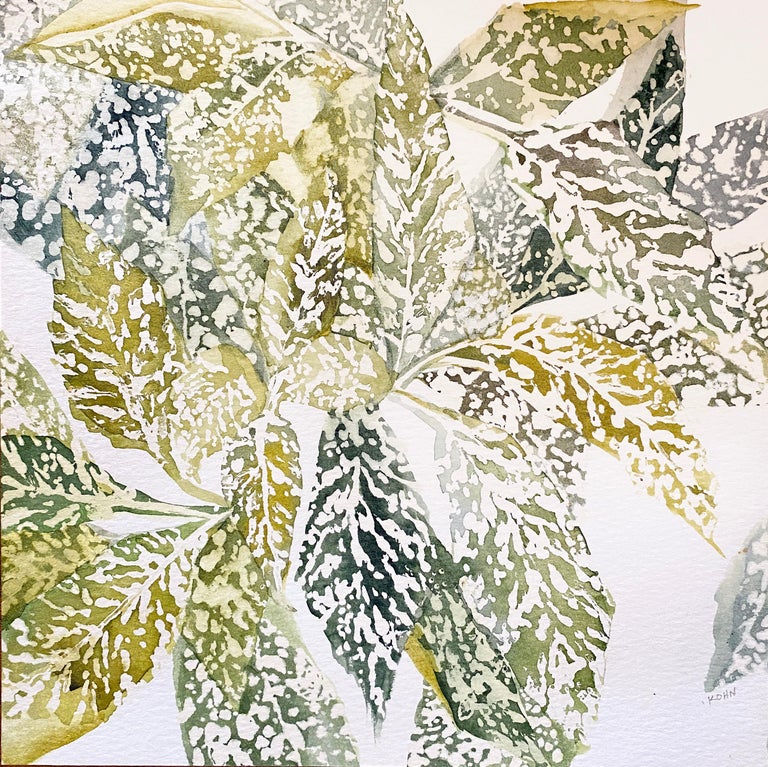 Rachel Kohn Landscape Art - Plant Life #8 - contemporary botanical watercolor in green and yellow