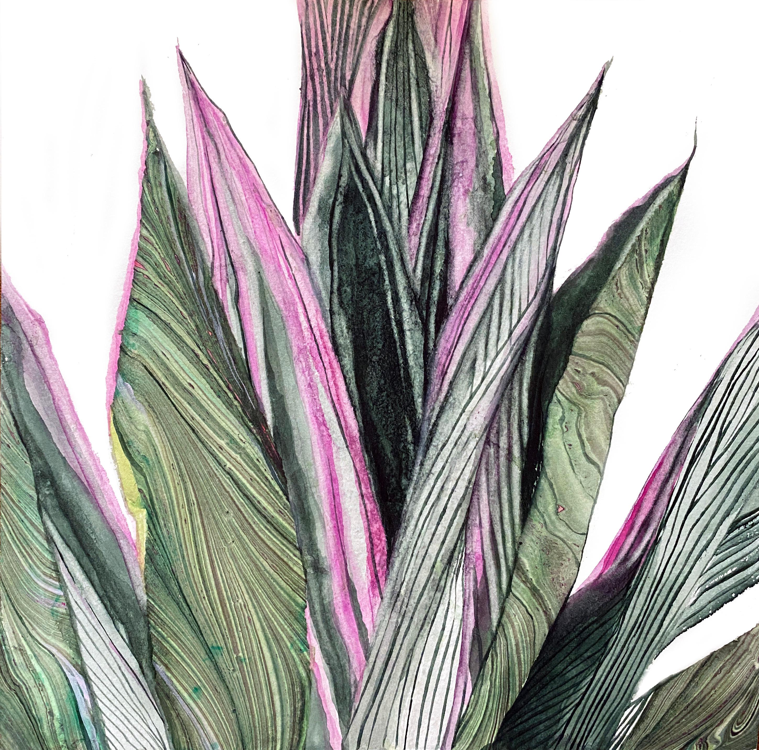Marbled Plant Life - pink and green textural botanical by Rachel Kohn