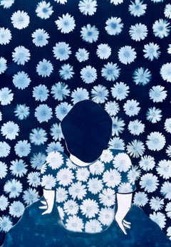 Erstaunlicher Shy Love-Poem, figurativer floraler illustrierter Cyanotyp