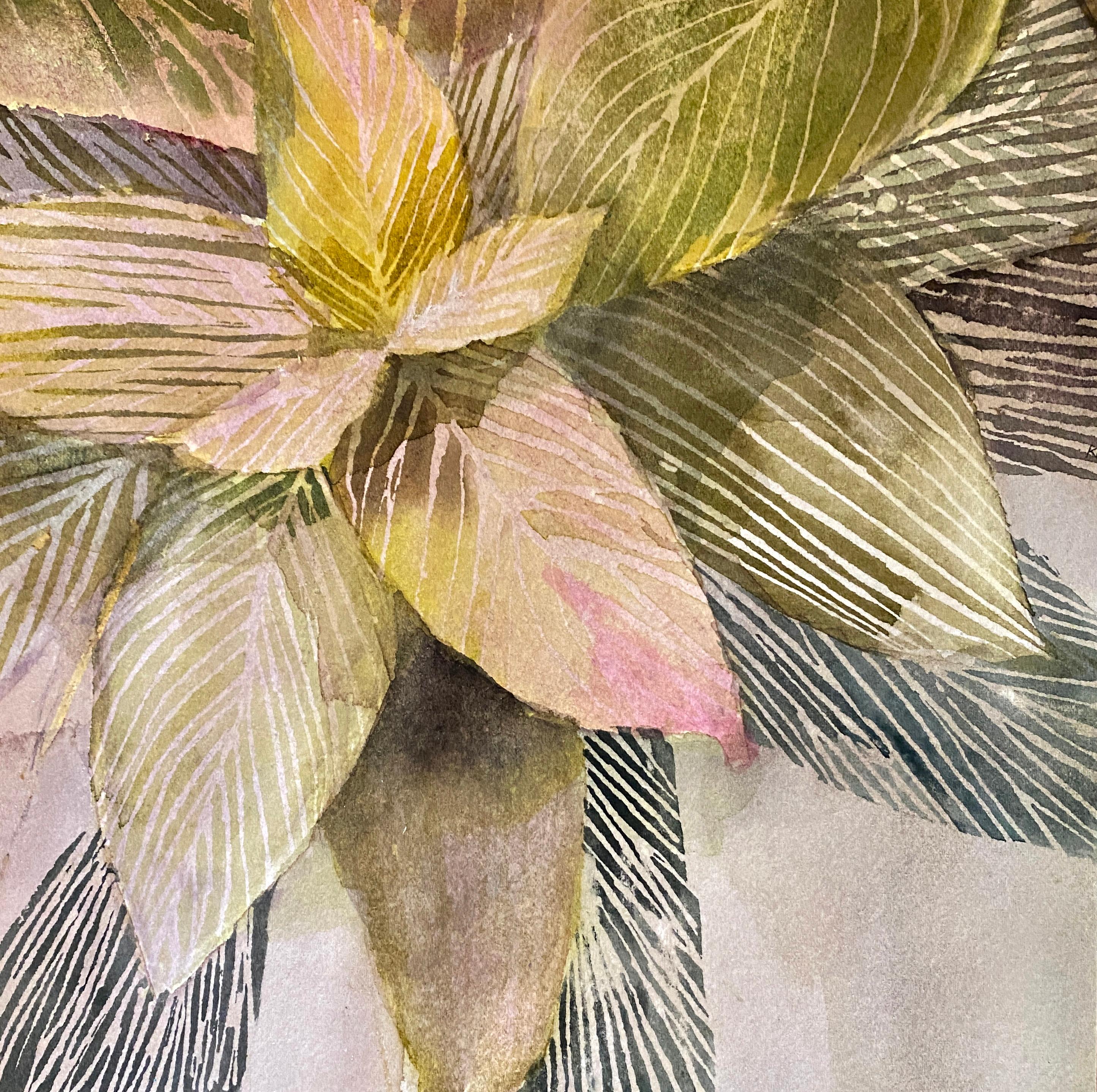 Plant Life #5 - pink and green botanical watercolor 