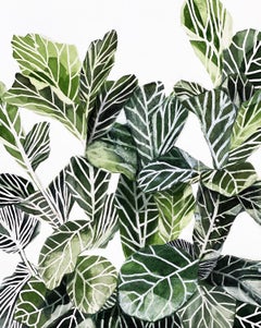 Plant Life, naturalistic green monochromatic botanical watercolor