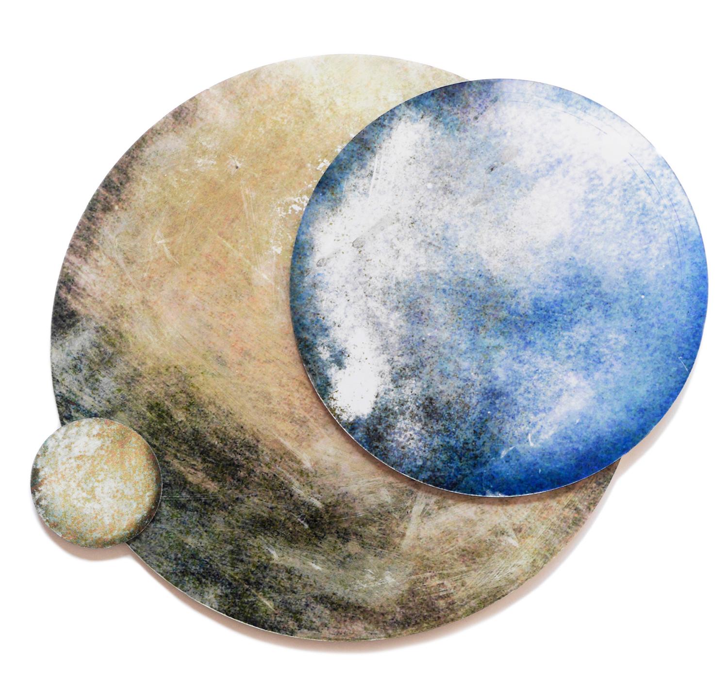 Angelica Bergamini Landscape Art - Originem 3, celestial moon circular mixed media collage