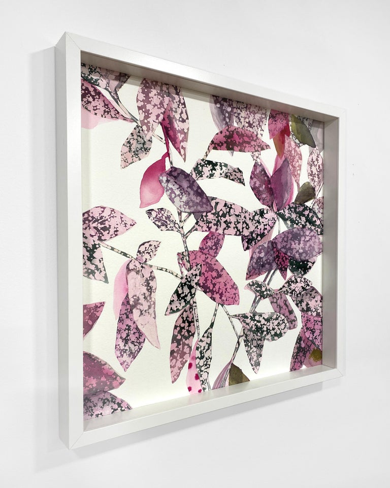 Framed Square Botanical Watercolor by Rachel Kohn - Pink Splash Plant For Sale 1
