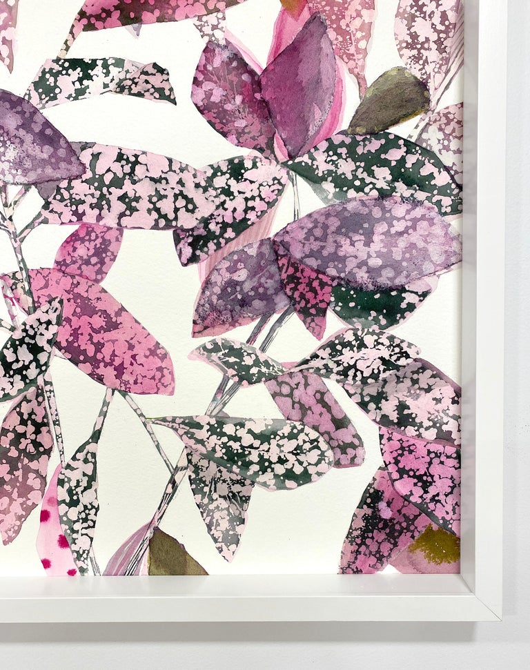 Framed Square Botanical Watercolor by Rachel Kohn - Pink Splash Plant For Sale 3