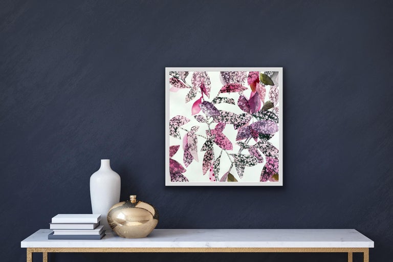 Framed Square Botanical Watercolor by Rachel Kohn - Pink Splash Plant For Sale 4