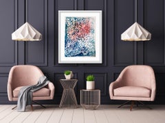 Pink and blue gestural abstract seascape painting by Ellen Blum - Water 1