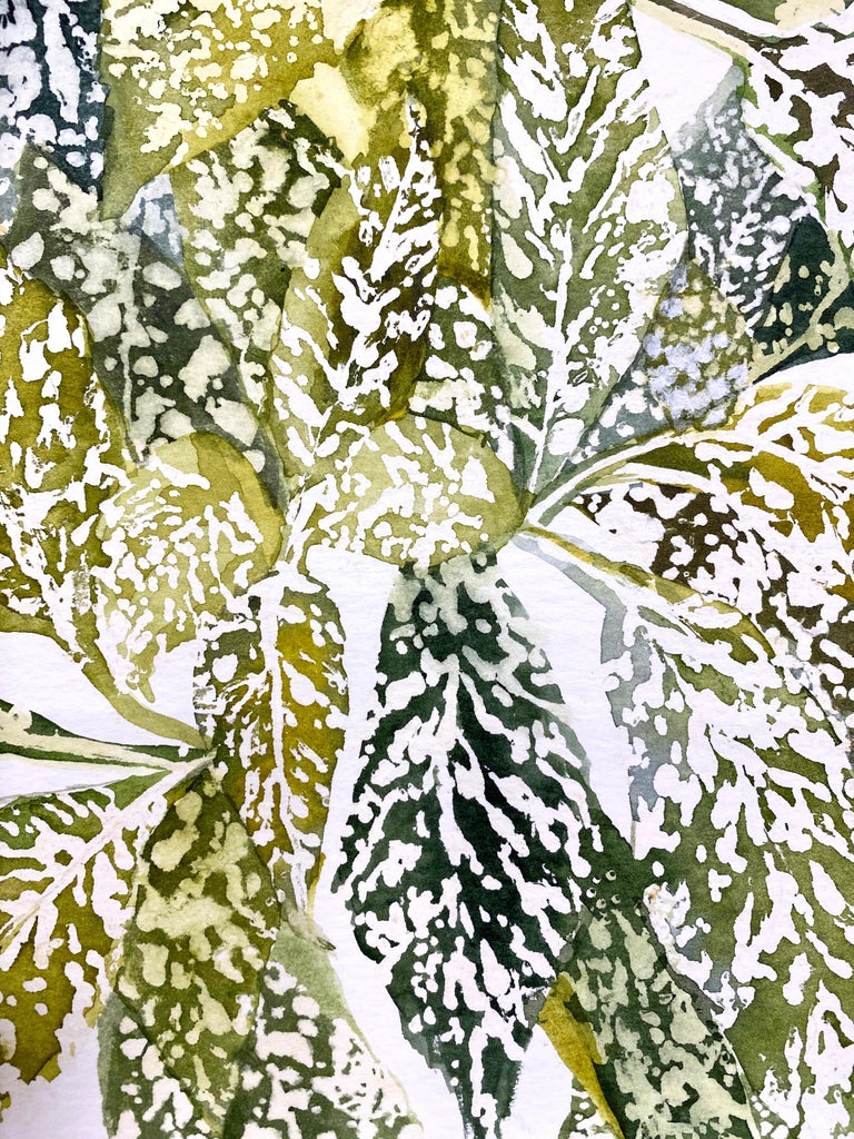 Plant Life #8 - contemporary botanical watercolor in green and yellow - Beige Landscape Art by Rachel Kohn