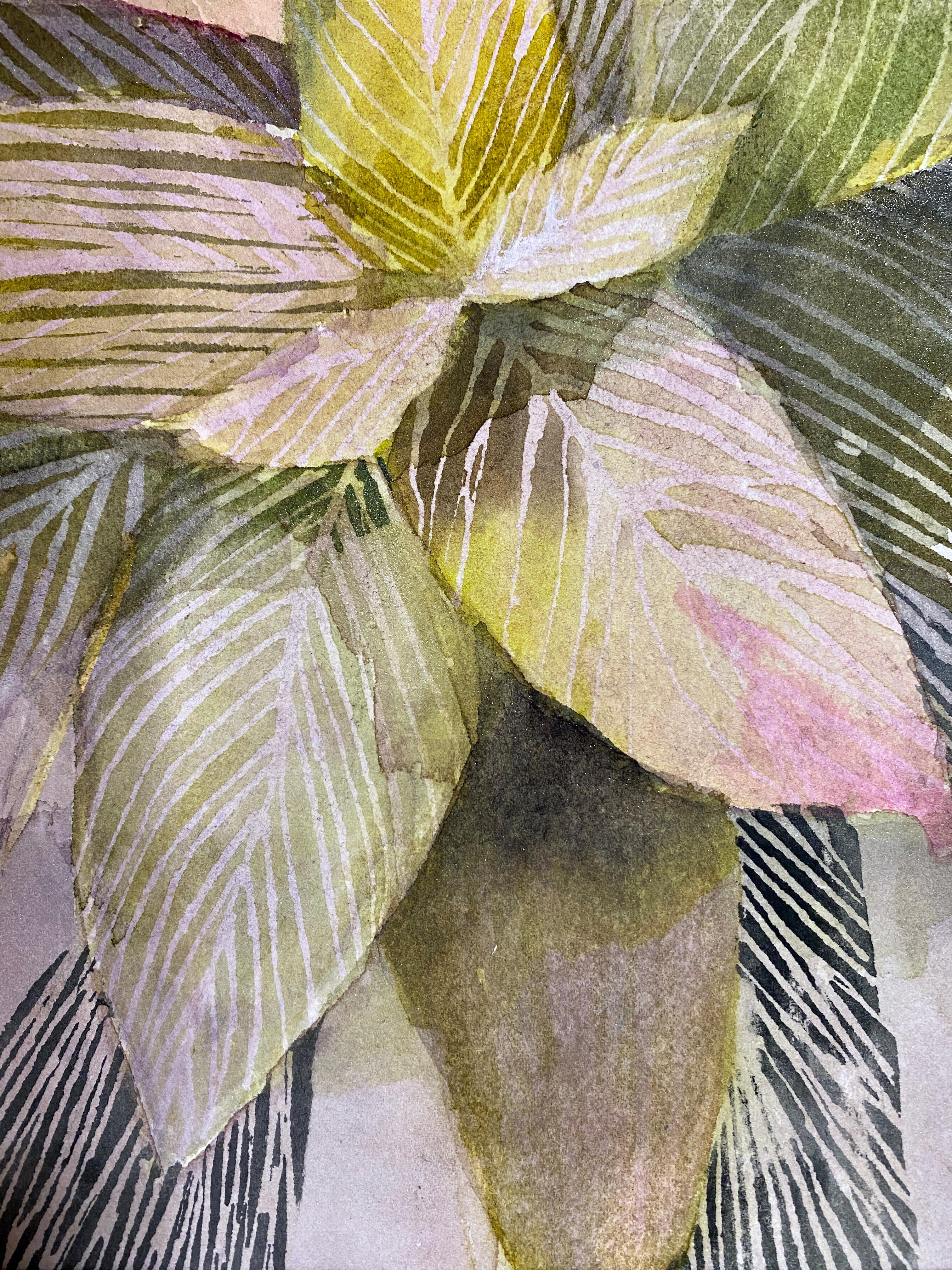 Plant Life #5 - pink and green botanical watercolor  - Brown Still-Life by Rachel Kohn