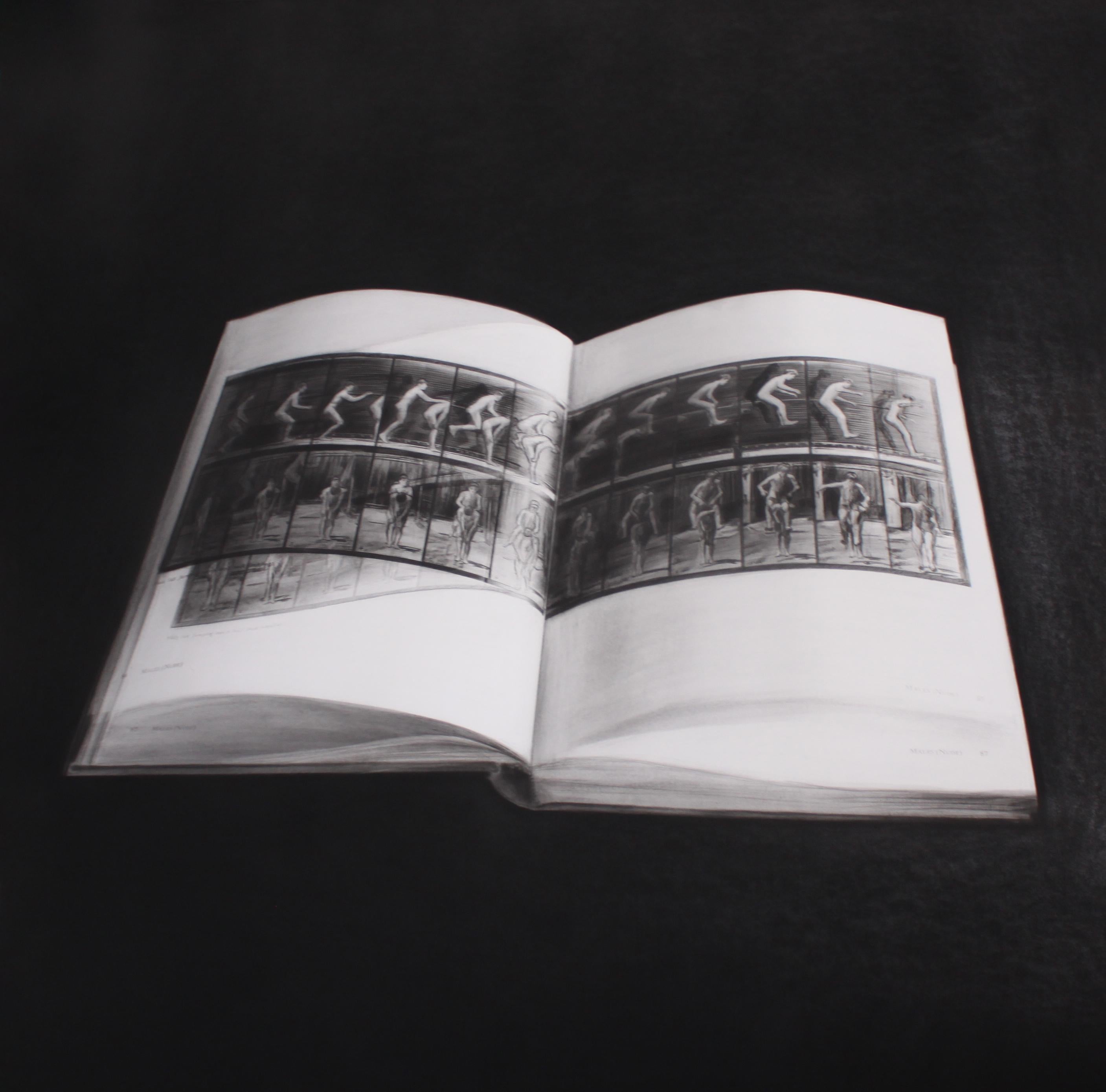 Œuvre d'art hyperréaliste au fusain sur papier d'archives "Nature morte avec Muybridge"