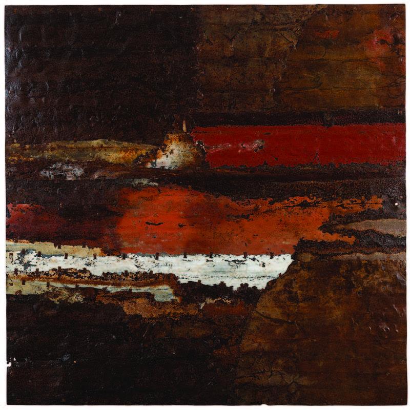 Mark Hilltout Landscape Painting - Found Metal Abstract Landscape in Orange "Study 1"