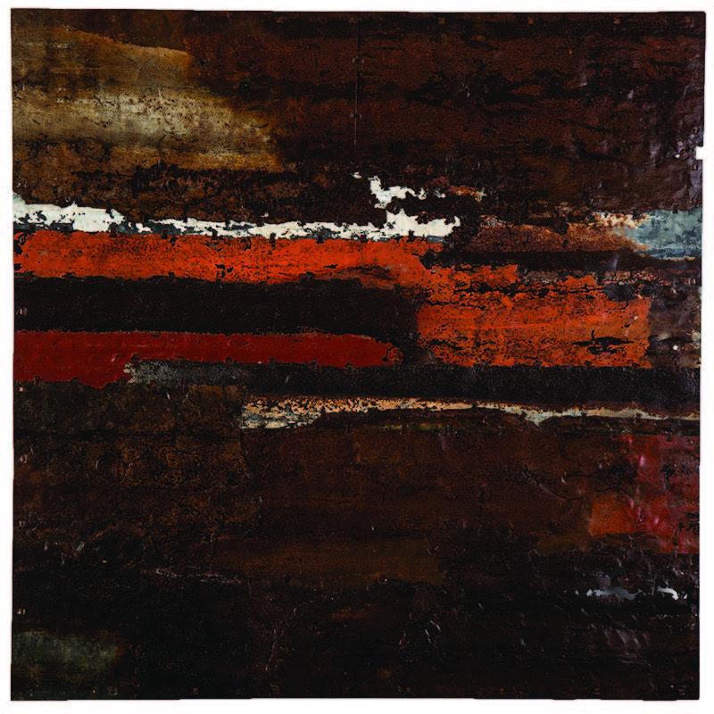 Mark Hilltout Abstract Painting - Found Metal Landscape in Orange "Study 2"