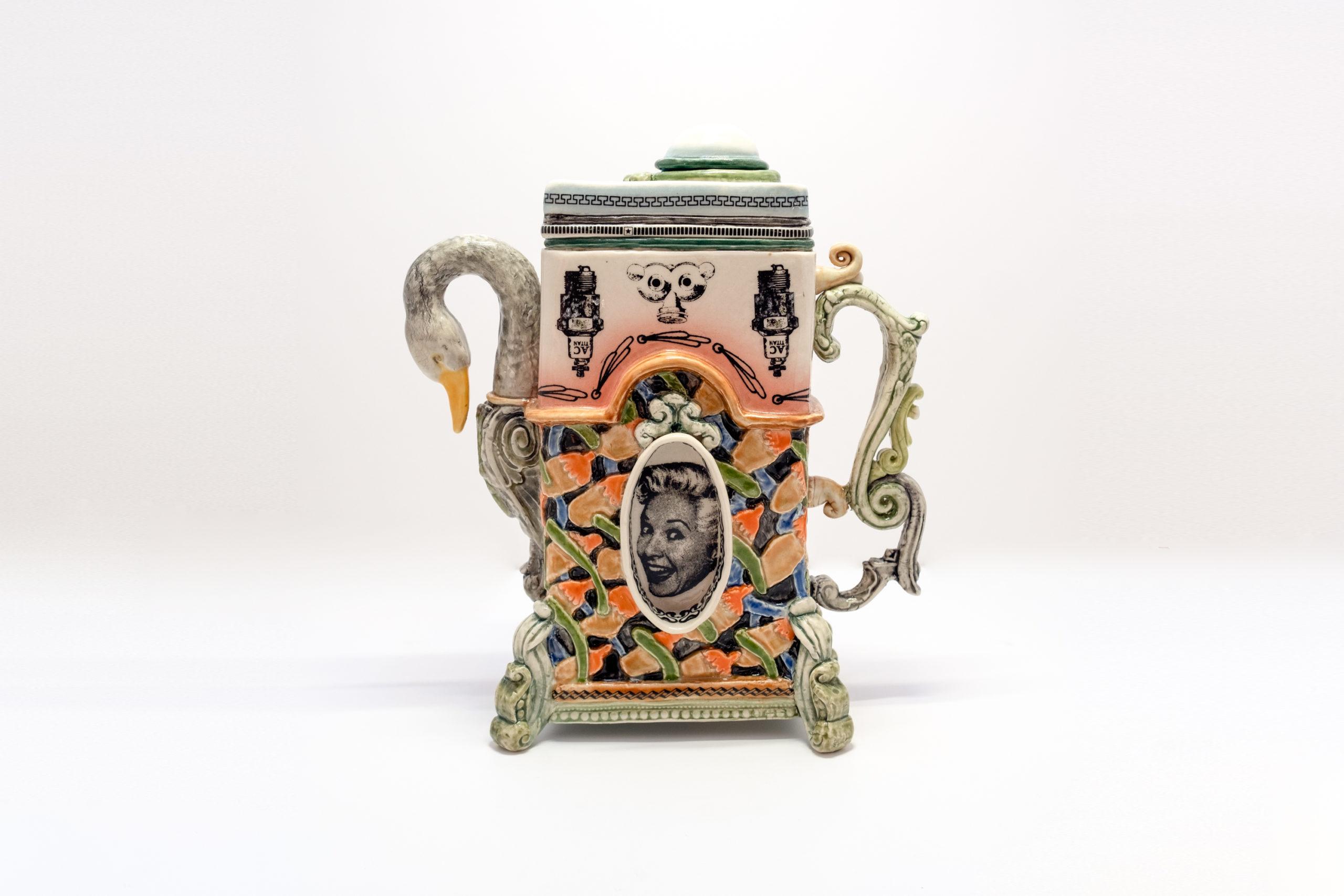 Colorful Ceramic Swan Teapot  - Art by Ron Carlson