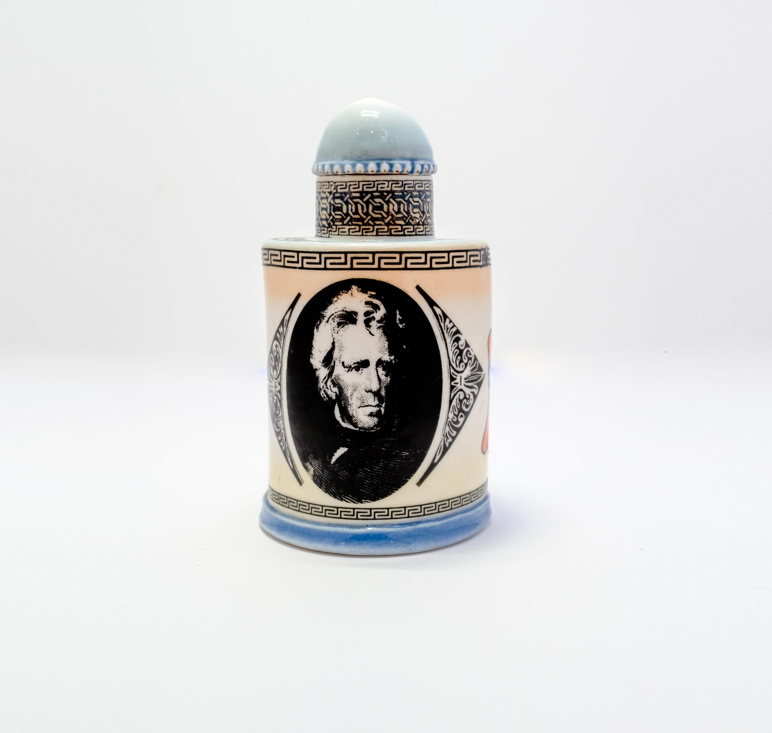 Americana Ceramic Lidded Container With Andrew Jackson  - Art by Ron Carlson