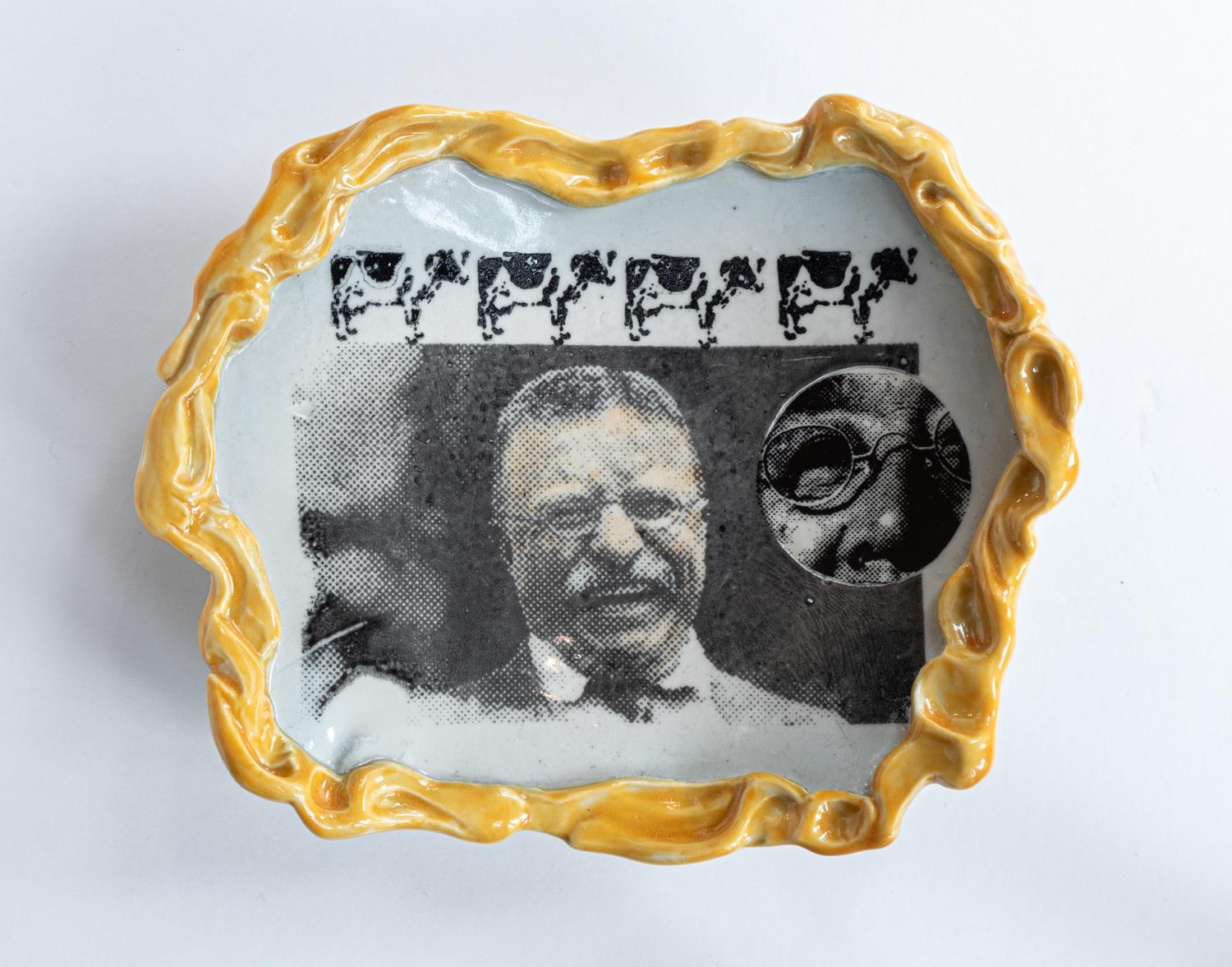 Pop Culture Ceramic Plate, "Teddy With Meat" - Art by Ron Carlson