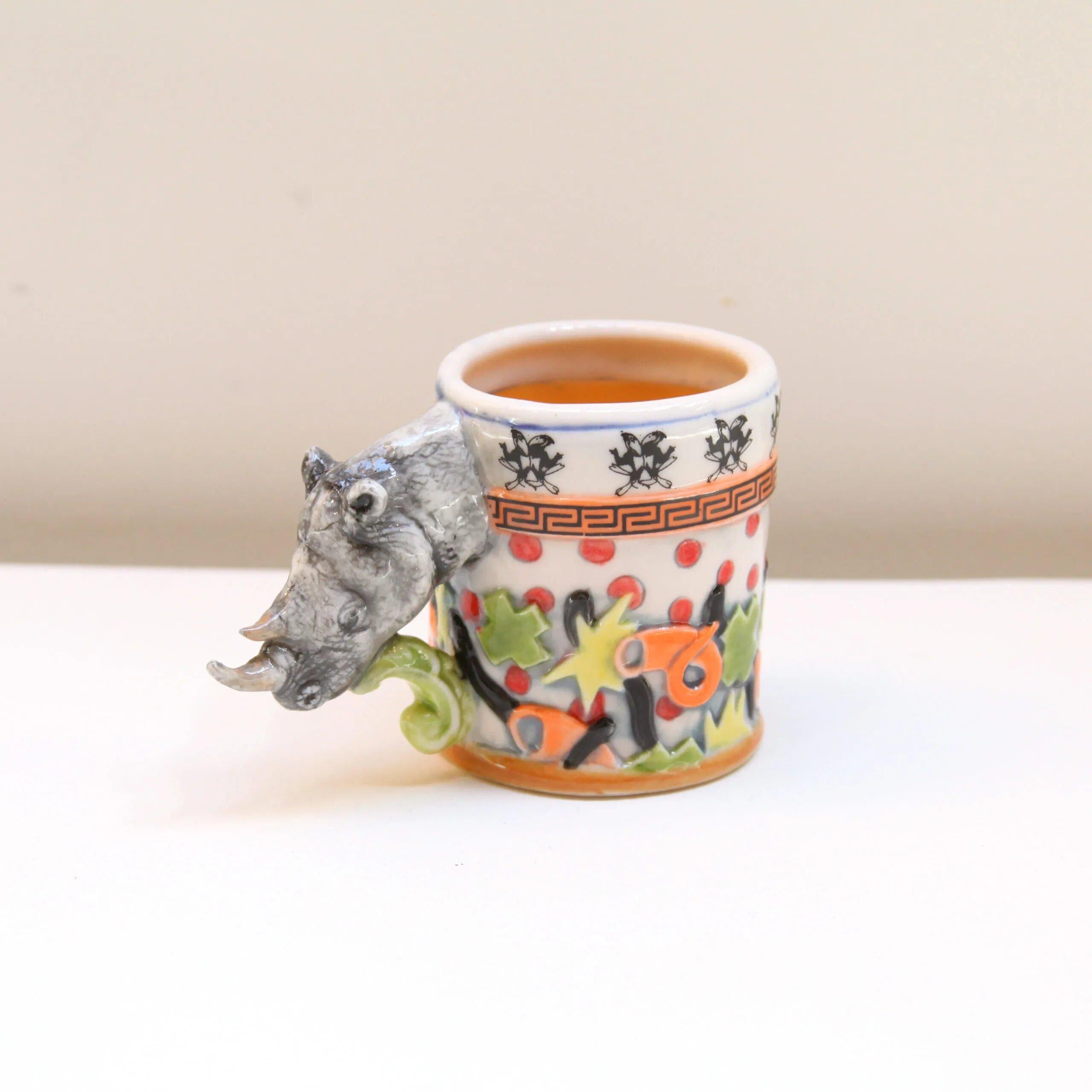 Ceramic Animal Pop Culture Rhino Cup - Art by Ron Carlson