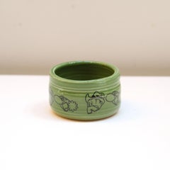 Ceramic Pop Art Small Green Lidded Container