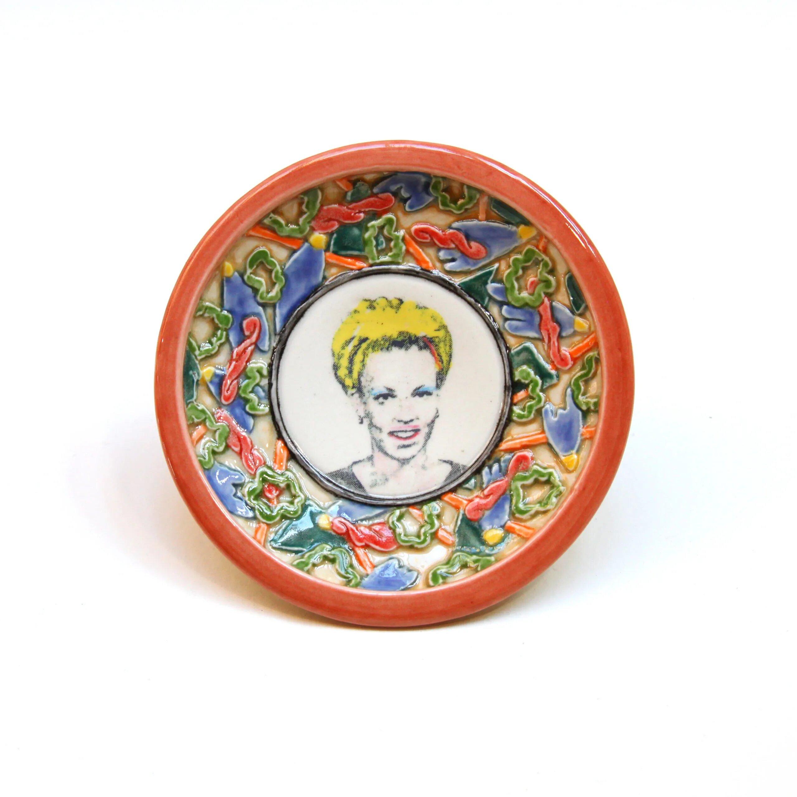 Ceramic Blonde Portrait Hanging Plate - Art by Ron Carlson